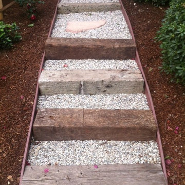 Unique Walkway--Flagstones, Railroad Ties & Pea Gravel