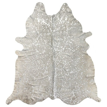 Natural Scotland Cowhide Rug, 6'x7', Grey and Silver