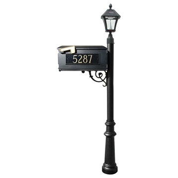 Mailbox Post System With Bayview Solar Lamp, 3 Address Plates And Fluted Base