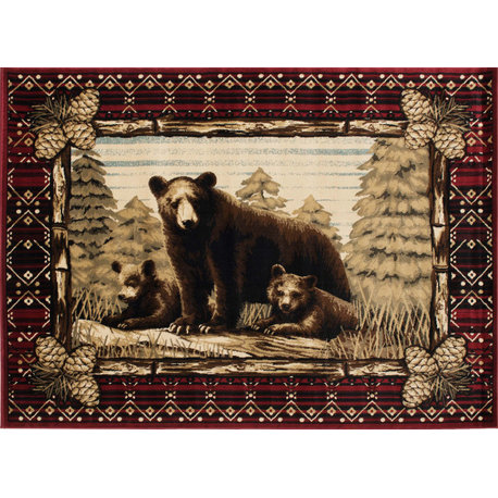 Lodge King Grizzly Gap Rustic Bear Area Rug, 7'10"x9'10"