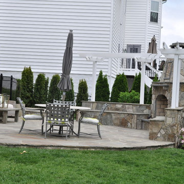 Falcon Mist Fireplace and Seating Walls with Pennsylvania Variegated Patio