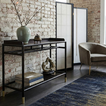 Natural Wood Dark Brown Minimalistic Slim Legs Console Foyer Side Table GB726