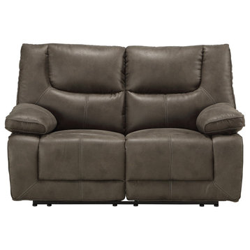 Benzara BM218529 Reclining Leatherette Loveseat With Pillow Top Armrests, Brown