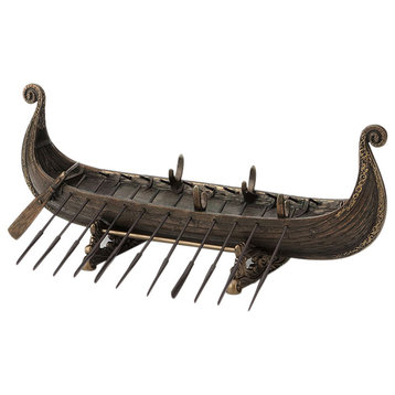 Viking Boat With Oars Statue