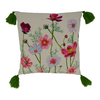 Throw Pillow With Floral Appliqu Design - Contemporary