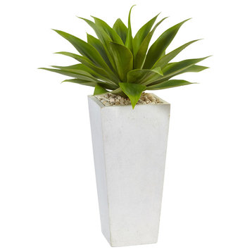 Agave Artificial Plant, White Planter