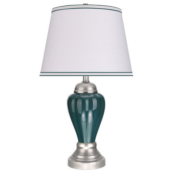 40092, 26" High Traditional Ceramic Table Lamp, Hunter Green & Satin Nickel Base