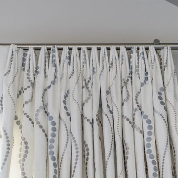 French Pleated Linen Drapery Panel on Brushed Nickle Hardware