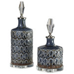 Uttermost - Uttermost Varuna Coba-Light Blue Bottles Set of 2 - Crackled And Textured, Cobalt Blue Ceramic With Rust Undertones And A Heavy Glaze. Sat On Crystal Bases With Matching Crystal And Brushed Nickel Lift-off Finial Caps. Sizes: S-6x10x6, L-5x14x5Uttermost's Accessories Combine Premium Quality Materials With Unique High-style Design. With The Advanced Product Engineering And Packaging Reinforcement, Uttermost Maintains Some Of The Lowest Damage Rates In The Industry. Each Product Is Designed, Manufactured And Packaged With Shipping In Mind.