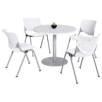 KFI 42" Round Dining Table - White Top - Silver Base - Kool Chairs - White