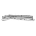 Meridian Furniture - Maldives Grey Water Resistant Fabric Outdoor Patio Modular Sectional - Create your own custom contemporary look on the deck or porch with the addition of this Maldives outdoor patio armless chair. Part of a large collection that lets you mix and match modular pieces to get the look you crave most. This modular sectional has grey water resistant fabric with a base made from white aluminum, so it's sturdy, tough, and ready to face the elements with impeccable beauty, season in and season out. Shop the contemporary pieces in this collection to create the outdoor entertaining area of your dreams.