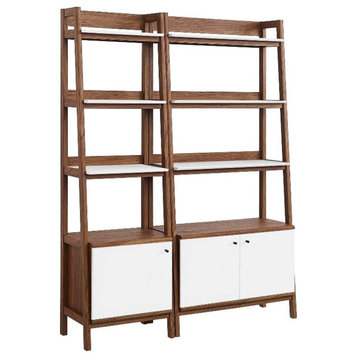 Modway Bixby Particleboard and MDF Bookshelves in Walnut/White (Set of 2)
