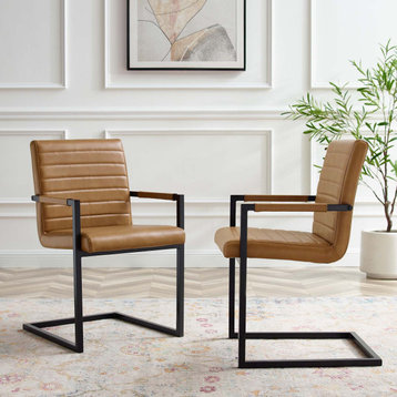 Savoy Vegan Leather Dining Chairs Set of 2, Tan