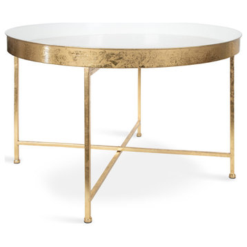 Celia Round Metal Coffee Table, White/Gold 28.25x28.25x19