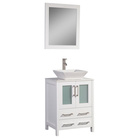 Vanity Art Bathroom Vanity Set With Sink, White, 24", Led Sensor-Switch Mirror