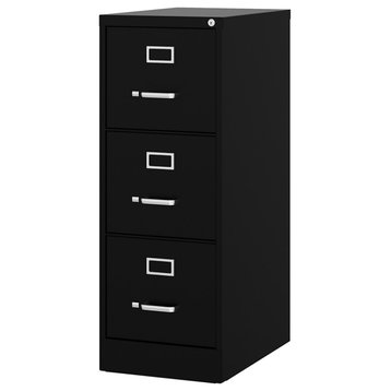 UrbanPro 22" 3-Drawer Traditional Vertical Metal File Cabinet in Black