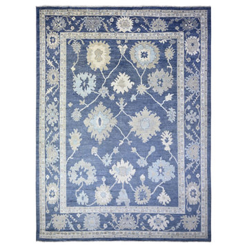 Everton Blue Hand Knotted Afghan Angora Oushak All Over Motifs Rug 12'1"x15'7"