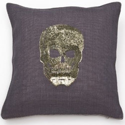 Grey Sequin Skull Pillow - Decorative Pillows