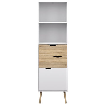 Tvilum Diana Wood Bookcase with 2 Drawers and 1 Door in White and Oak