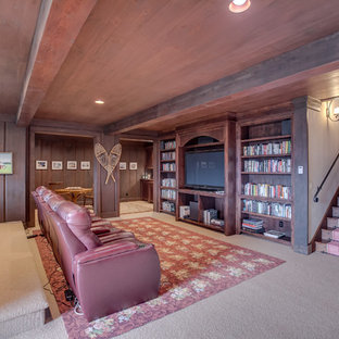 Inspiration for a rustic home theater remodel in Boise