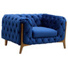 Tuxedo Tufted Sofa Chair, Champagne Finish, Dark Blue Velvet