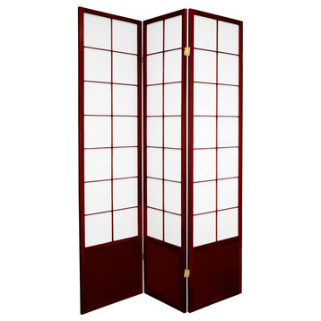 Classic Room Divider, Lattice Frame & Translucent Paper Screens, Red/3 Panels
