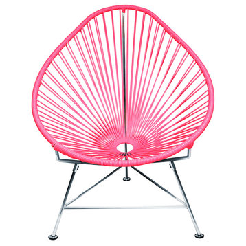 Acapulco Indoor/Outdoor Handmade Lounge Chair, Pink Weave, Chrome Frame