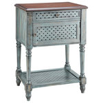 Elk Home - Hartford Accent Table - One-door, one-drawer side table with open lower shelf. Hand-painted moonstone blue finish with wood-tone top. Pierced detailing featured on door, drawer fronts, and shelf. Turned style legs.