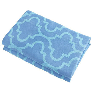2 Piece Cotton Flannel Trellis Pillow Case Set, Light Blue, King Pillowcases