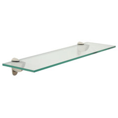 Floating Wall Mount Tempered Glass Bathroom Shelf with Brushed Chrome Rail