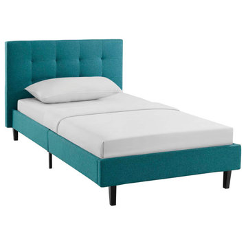 Linnea Twin Upholstered Fabric Bed, Teal