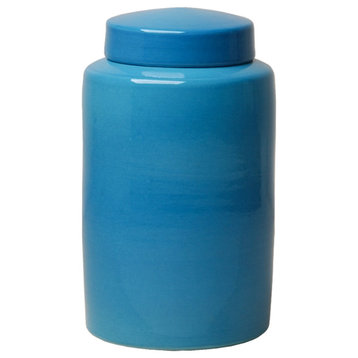 Round Tea Cannister, French Turquoise 7.5x12.5