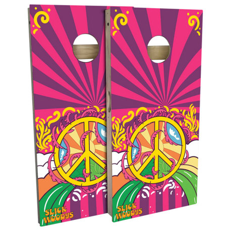 70S Peace Symbol Regulation Cornhole Board Set, Includes 8 Bags