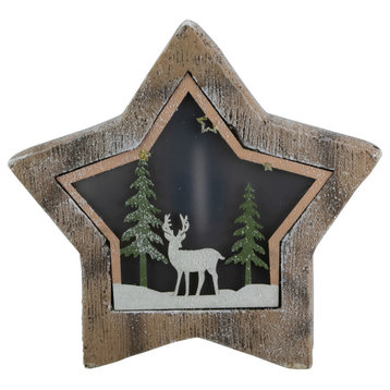 13.25" LED Lighted Star with Reindeer in the Woods Scene Christmas Decoration
