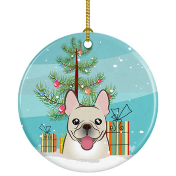 Christmas Tree And French Bulldog Ceramic Ornament, Multicolor