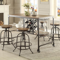 5429-36 INDUSTRIAL 5PC METAL COUNTER HEIGHT DINING SET WINE RACK STOOL - Dining Sets
