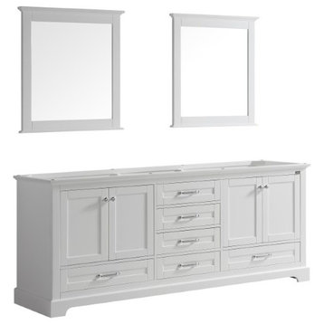 Dukes 80" White Double Vanity, no Top and 30" Mirrors