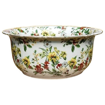 Chinese Large Multi Color Floral Pattern Porcelain Bowl 16"