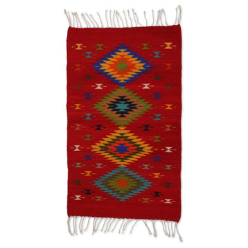 Novica Claret Rhombi Wool Area Rug, 2'x3.5'