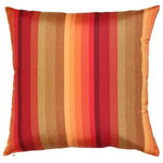 Pillow Decor Ltd. - Pillow Decor - Sunbrella Astoria Sunset 20 x 20 Outdoor Pillow - The Sunbrella Astoria Sunset 20 x 20 Outdoor Pillow is ablaze with the colors of the setting sun. Warm red, orange and golden brown stripes melt together in perfect balance. The Sunbrella Tangerine Orange and Logo Red solid color pillows will complete the look with a contrasting solid and stripes theme.