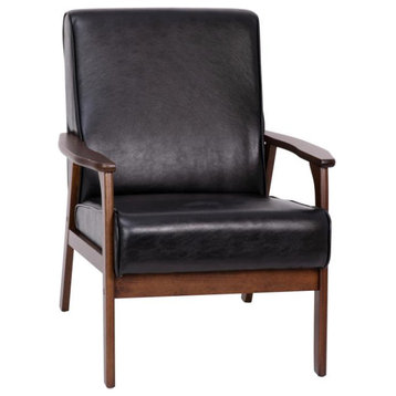 Langston Commercial Grade Upholstered Mid Century Modern Arm Chair, Black Leathe