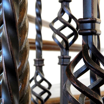 Twisted Iron Baskets & Wood Newels, Double Flared Bottom - Quail West