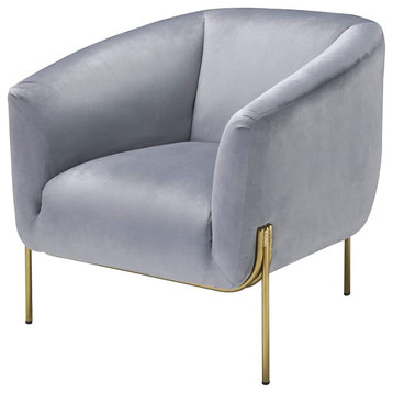 Modern Accent Chair, Rounded Velvet Seat & Sleek Metal Legs, Grey/Gold