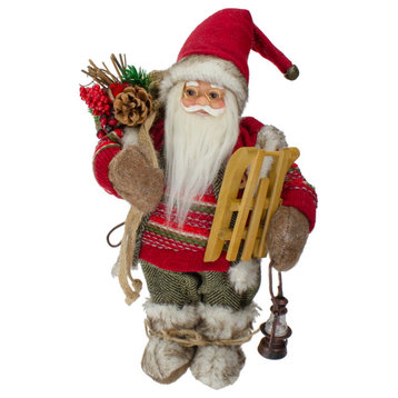 12" Standing Santa With a Sled and Lantern Christmas Figure