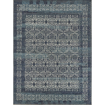 Cadence Hand-Knotted Wool and Bamboo Silk Navy Blue/Gray Area Rug, 12'x15'