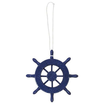 Rustic Dark Blue Decorative Ship Wheel Christmas Tree Ornament 6'', Christmas
