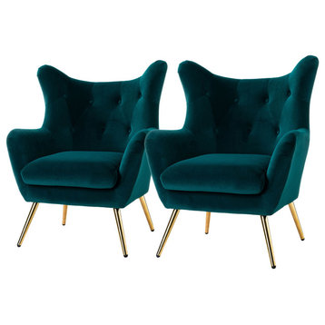 Upholstered Accent Chair With Tufted Back, Set of 2, Teal