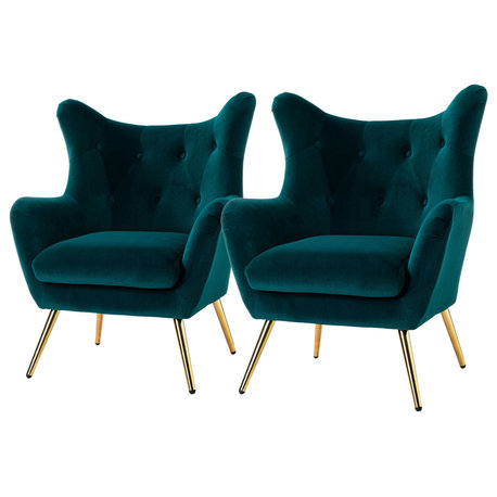Upholstered Accent Chair With Tufted Back, Set of 2, Teal
