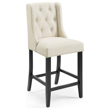 Baronet Tufted Button Upholstered Fabric Counter Bar Stool, Beige