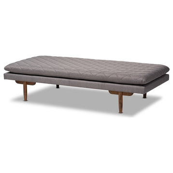 Bowery Hill Grey Mid-Century Upholstered Walnut Wood Daybed